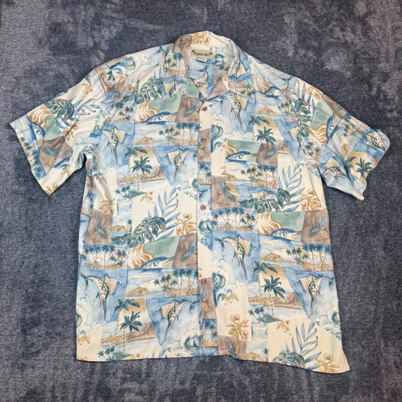 Paradise Coves Other - Paradise Coves Mens XL Silk Hawaiian Shirt Blue Marlin Tropical Camp Aloha Shirt